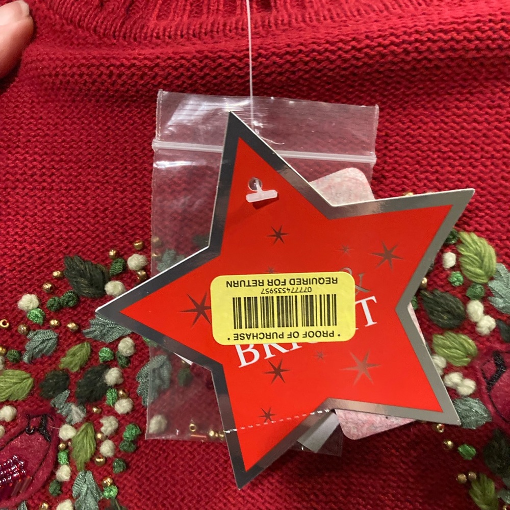NWT Vintage Merry and Bright Red Christmas Sweater With Black Trim Size Large - Picture 15 of 16